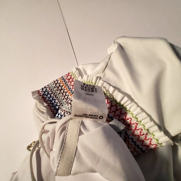 Smocking Solids White Swimwear With Multicolor Waist Detail Halter Style Medium - Picture 11 of 11